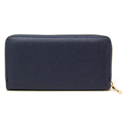 Faux Leather Zippered Clutch Wallet - Navy