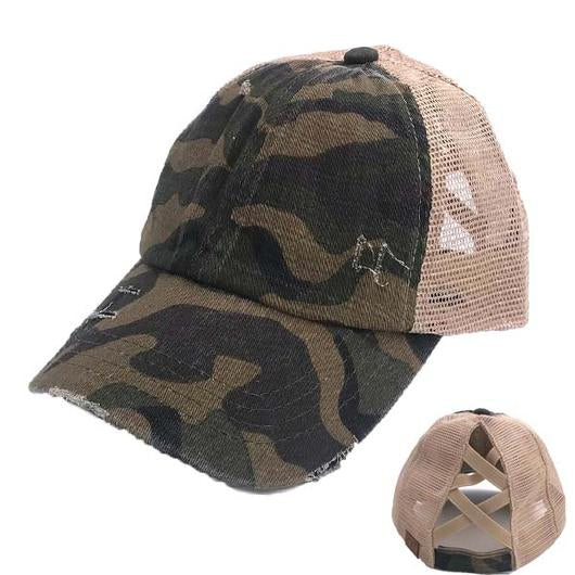 CC Distressed Criss Cross Ponytail PonyCap (Asst. Colors) - The Hottest Cap Of The Season