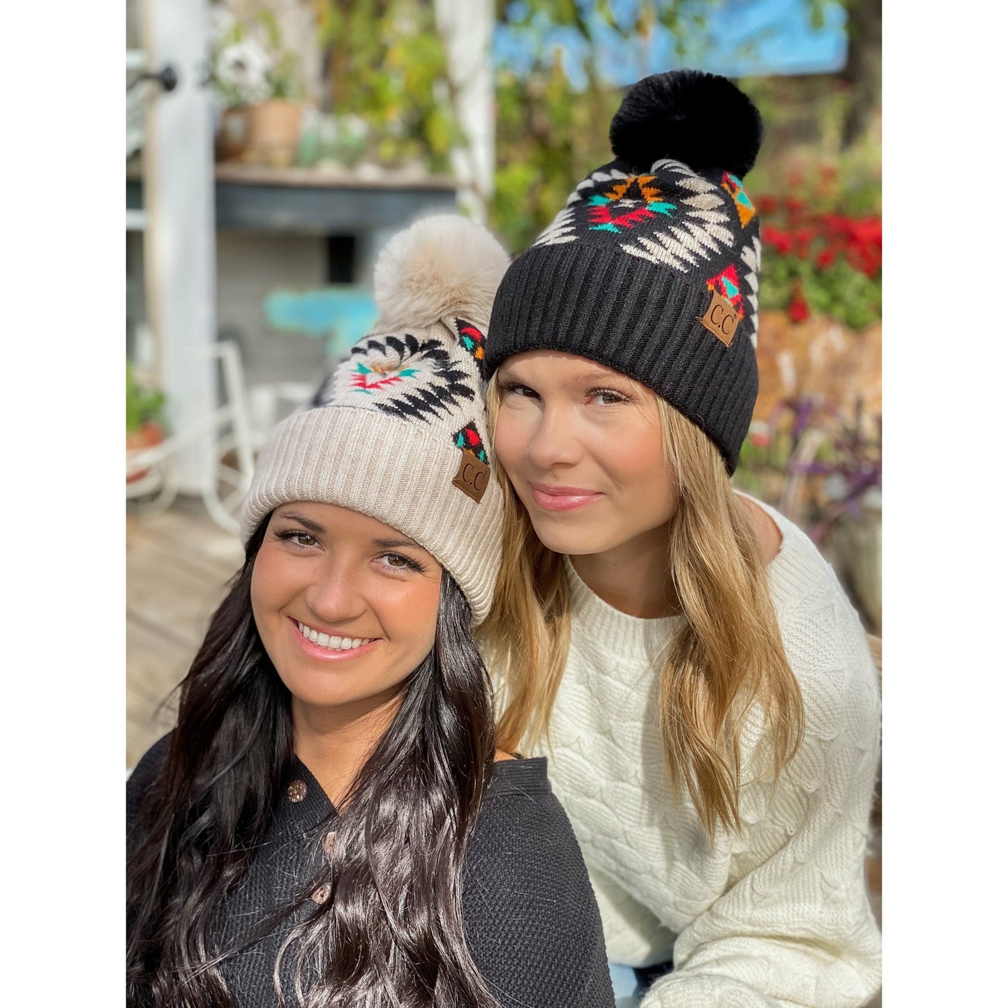 CC Beanie Aztec Print Knit Pom Beanie - HAT3001