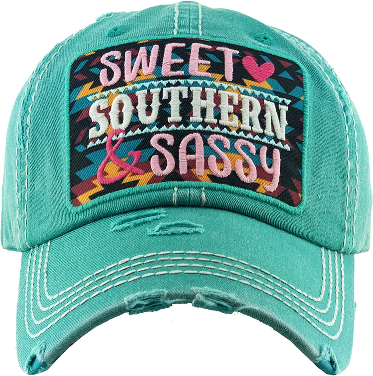 Turquoise Sweet Southern & Sassy Vintage Look Baseball Cap