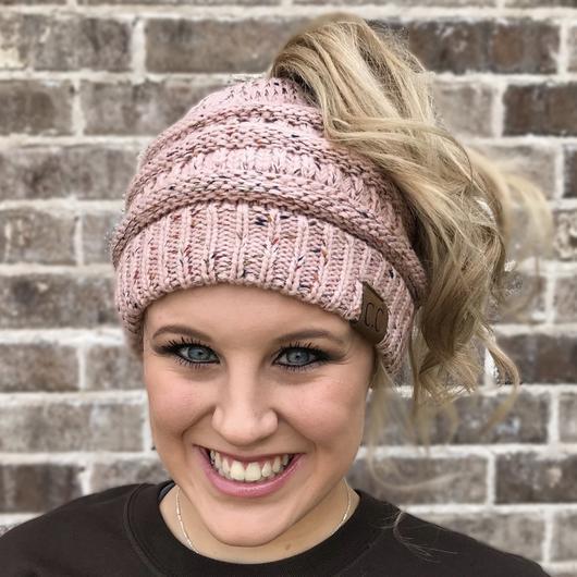 CC Beanie Messy Bun Speckled Confetti Beanie Tail Hat - MB33