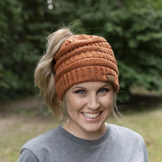 CC Beanie Messy Bun Speckled Confetti Beanie Tail Hat - MB33
