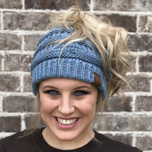 CC Beanie Messy Bun Speckled Confetti Beanie Tail Hat - MB33