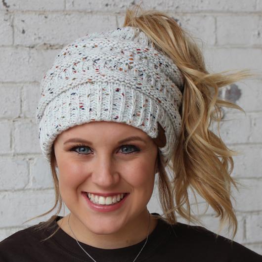 CC Beanie Messy Bun Speckled Confetti Beanie Tail Hat - MB33