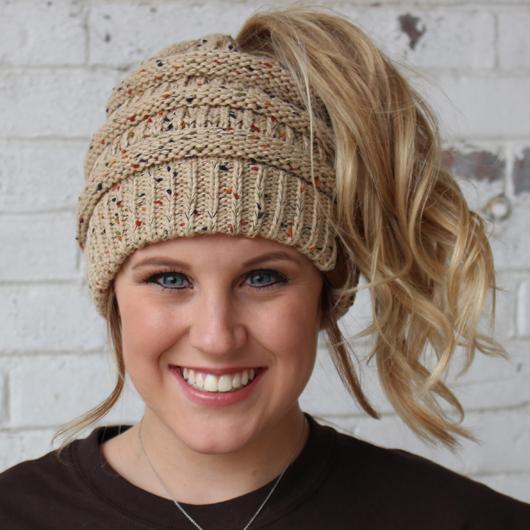 CC Beanie Messy Bun Speckled Confetti Beanie Tail Hat - MB33