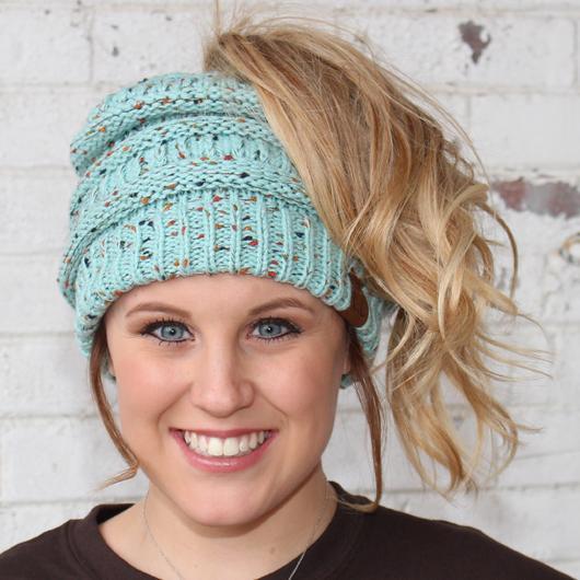 CC Beanie Messy Bun Speckled Confetti Beanie Tail Hat - MB33
