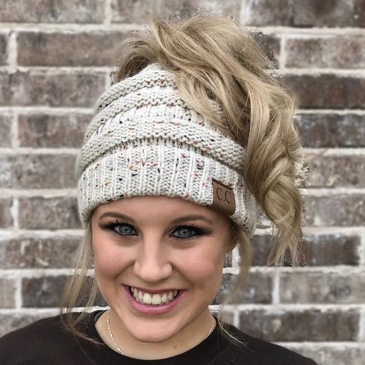 CC Beanie Messy Bun Speckled Confetti Beanie Tail Hat - MB33