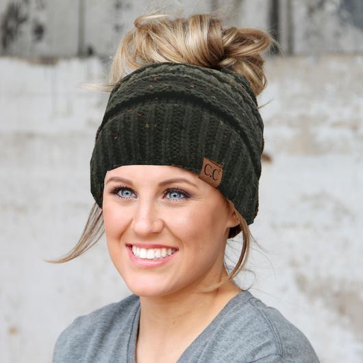 CC Beanie Messy Bun Speckled Confetti Beanie Tail Hat - MB33