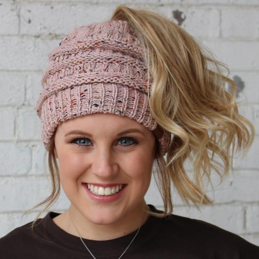 CC Beanie Messy Bun Speckled Confetti Beanie Tail Hat - MB33