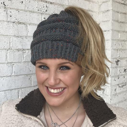 CC Beanie Messy Bun Speckled Confetti Beanie Tail Hat - MB33