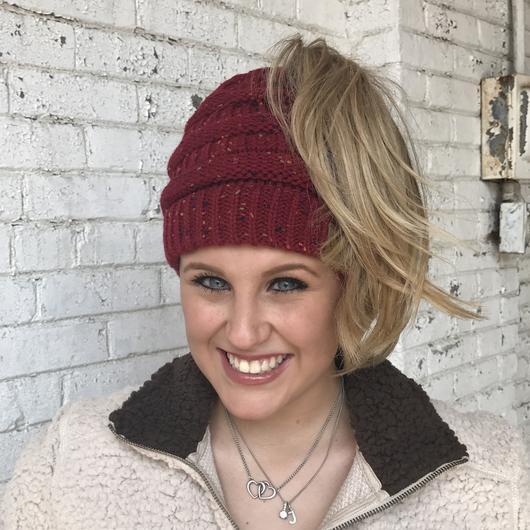 CC Beanie Messy Bun Speckled Confetti Beanie Tail Hat - MB33