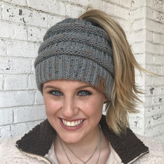 CC Beanie Messy Bun Speckled Confetti Beanie Tail Hat - MB33