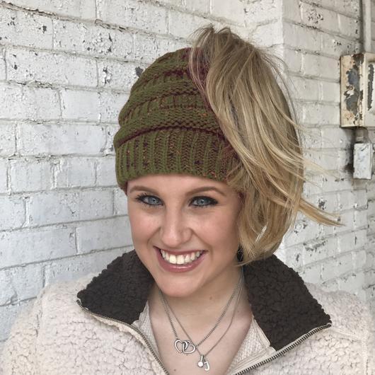 CC Beanie Messy Bun Speckled Confetti Beanie Tail Hat - MB33