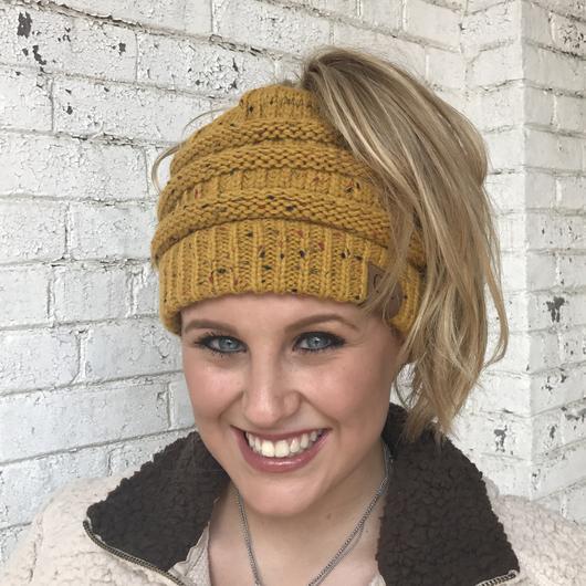CC Beanie Messy Bun Speckled Confetti Beanie Tail Hat - MB33