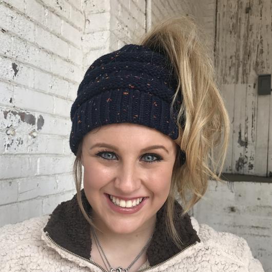CC Beanie Messy Bun Speckled Confetti Beanie Tail Hat - MB33