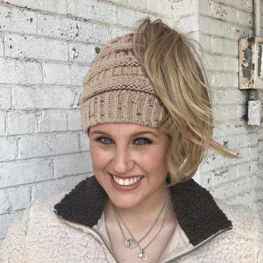 CC Beanie Messy Bun Speckled Confetti Beanie Tail Hat - MB33