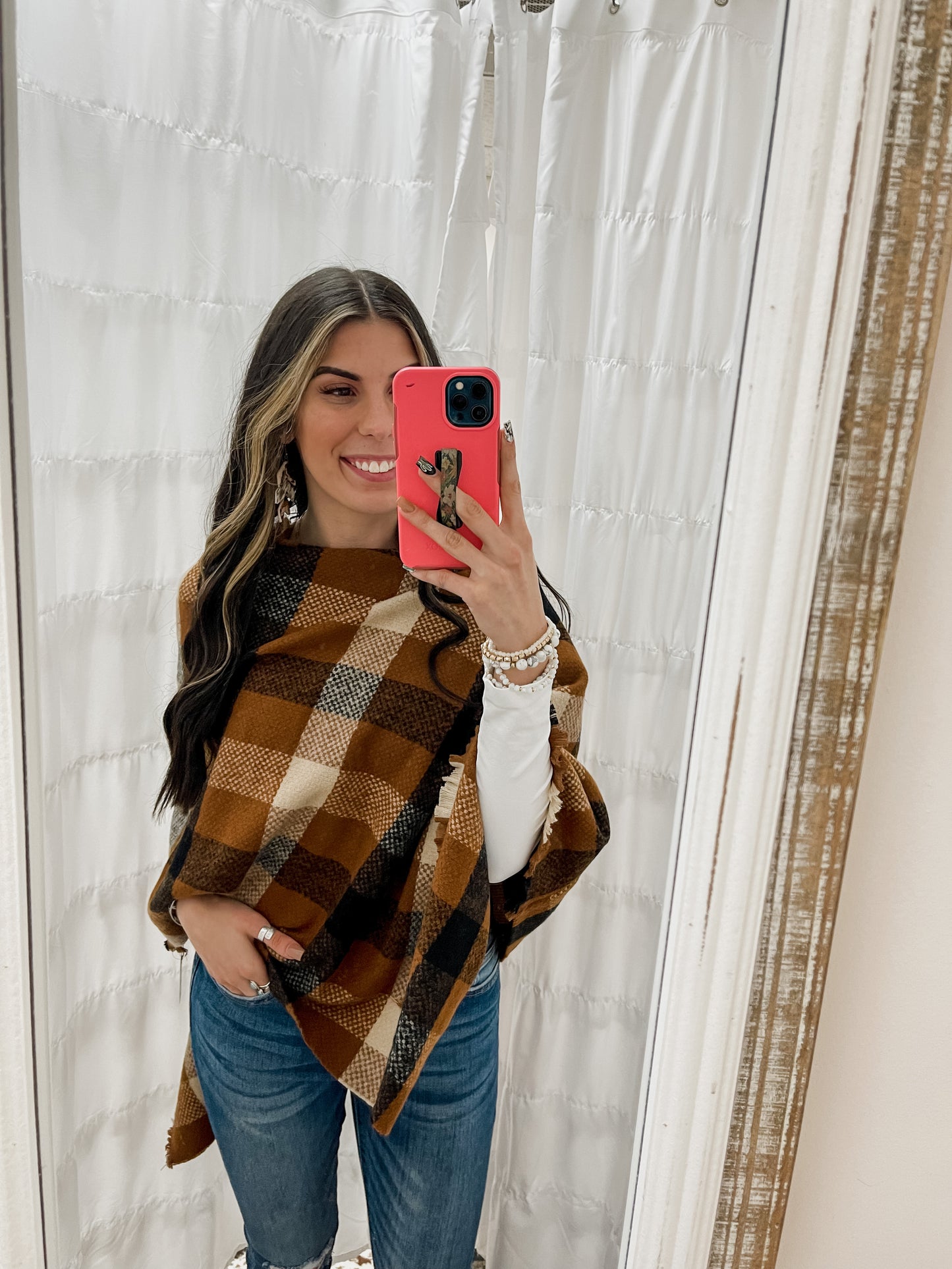 The Presley Brown Multi Plaid Poncho