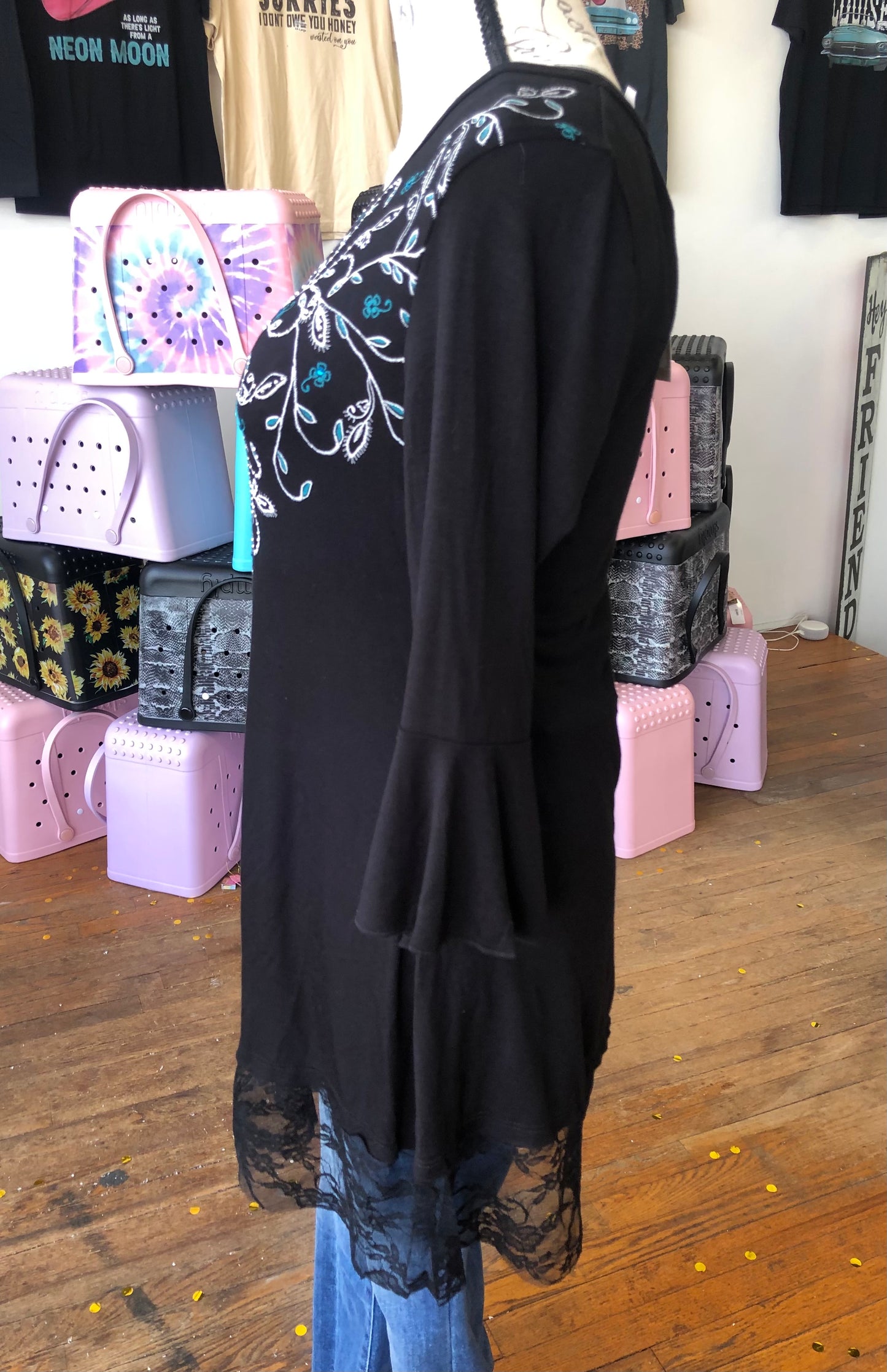 The Sapphira Rhinestone Hem Lace Tunic  - USA MADE