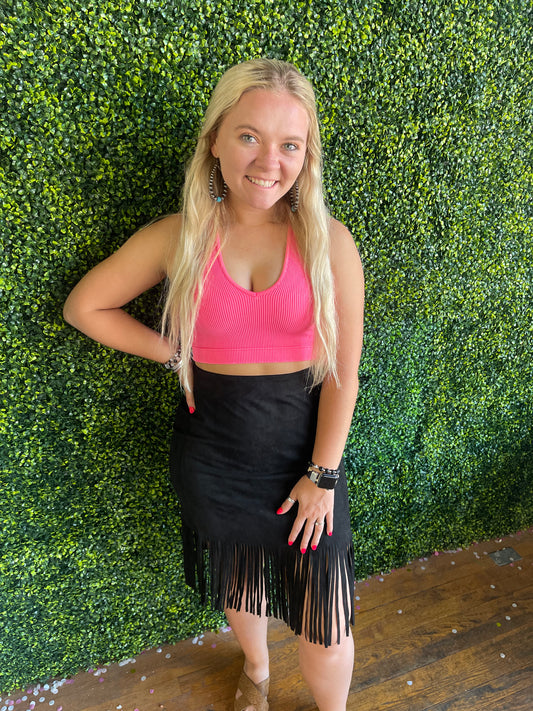 FINAL SALE - Honky Tonk Angel Black Suede Fringe Skirt