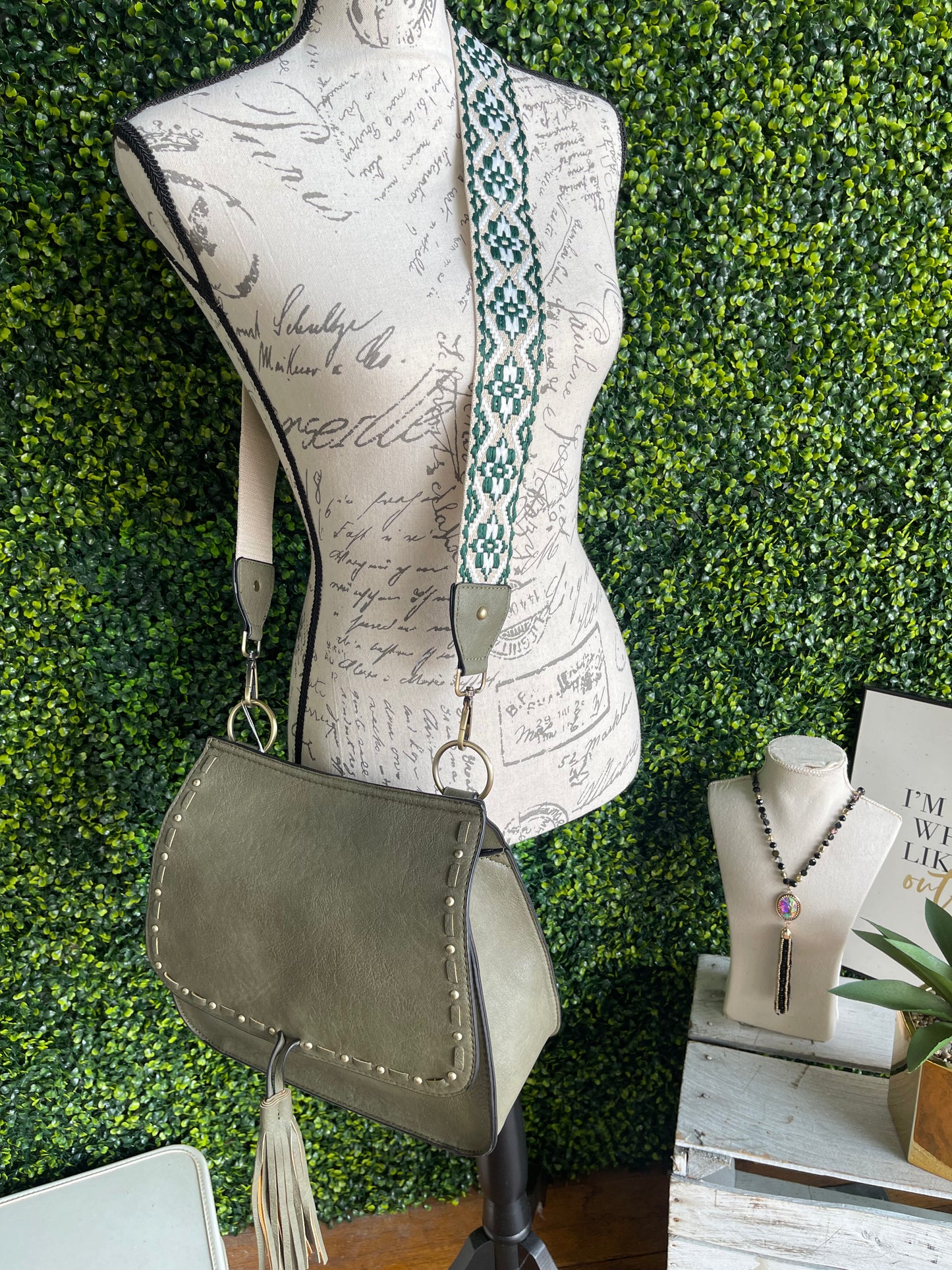 The Brinley Studded Crossbody Bag - Olive
