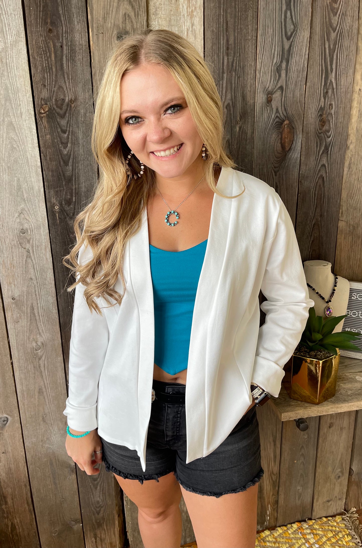 The Dana Open Front Casual Blazer - Ivory