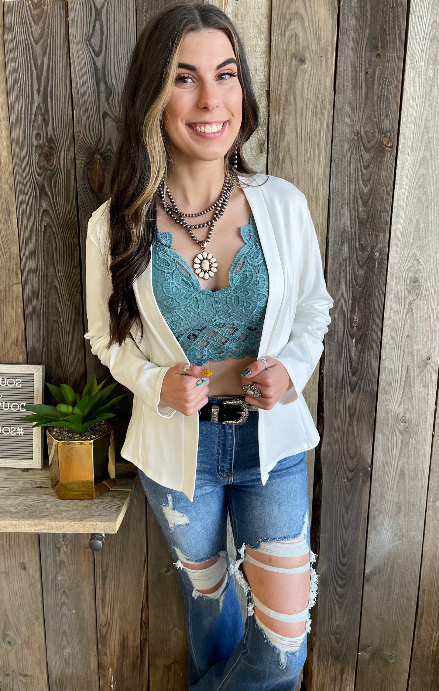 The Dana Open Front Casual Blazer - Ivory