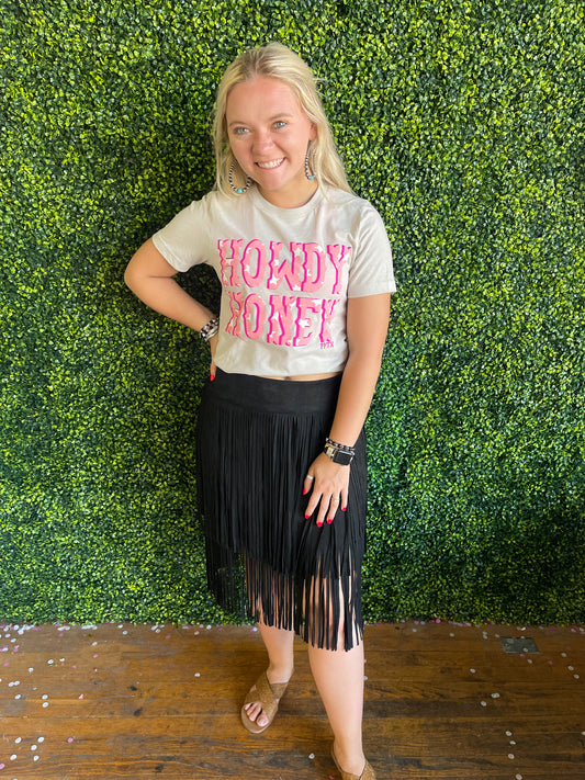 FINAL SALE - The Nashville Nights Faux Suede Fringe Skirt