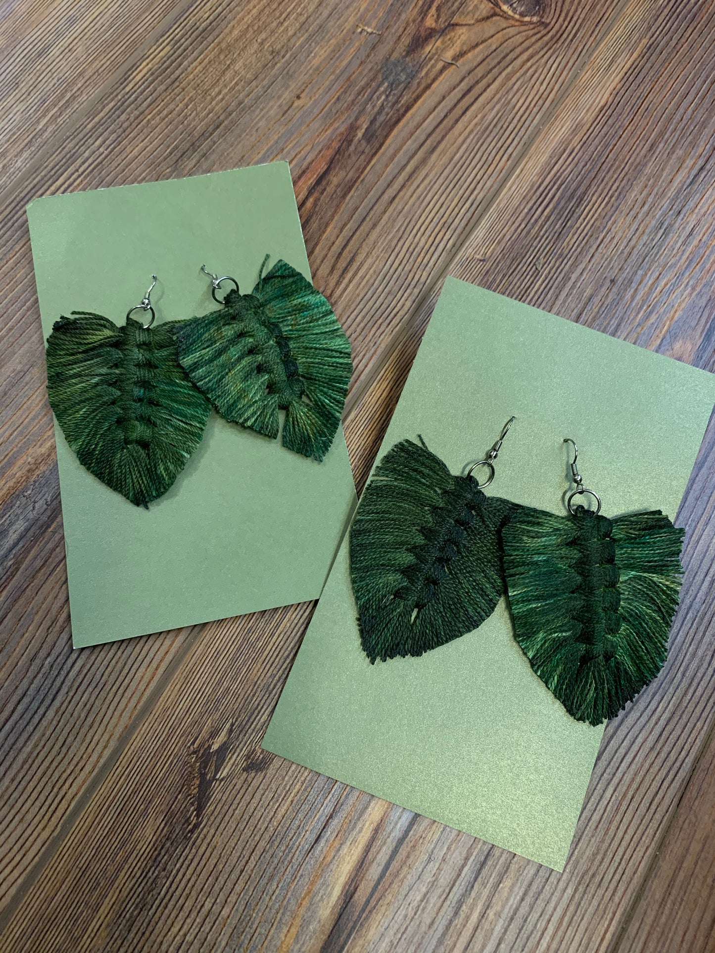 Handmade Macrame Fringe Earrings - Green