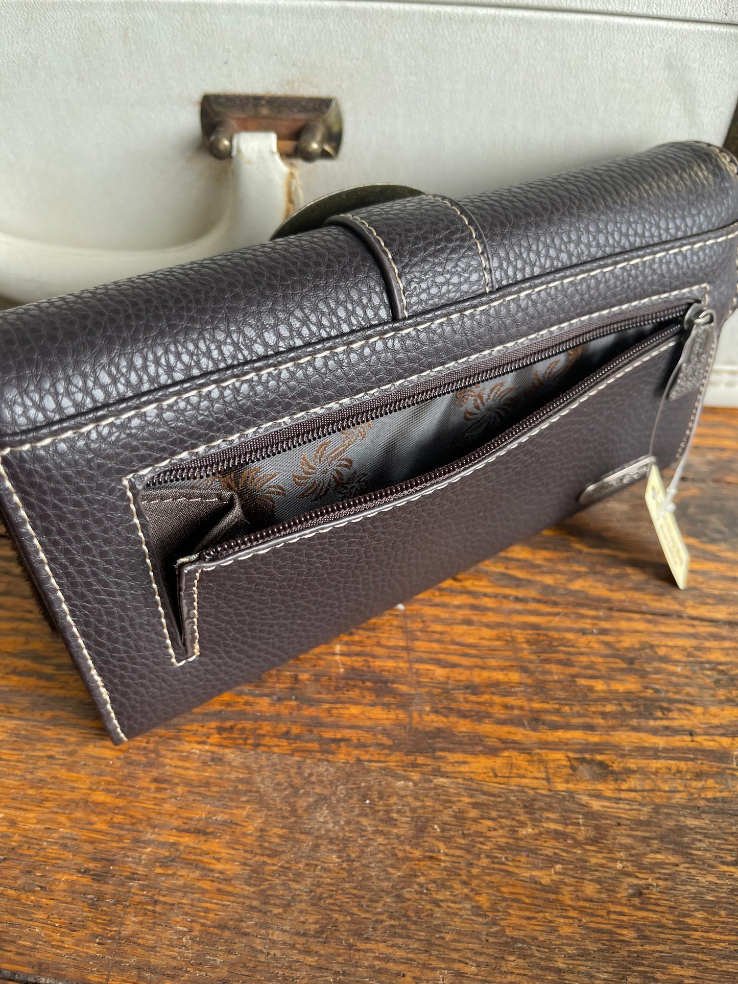 Trinity Ranch Hair-On Cowhide Buckle Collection Wristlet Wallet - Coffee