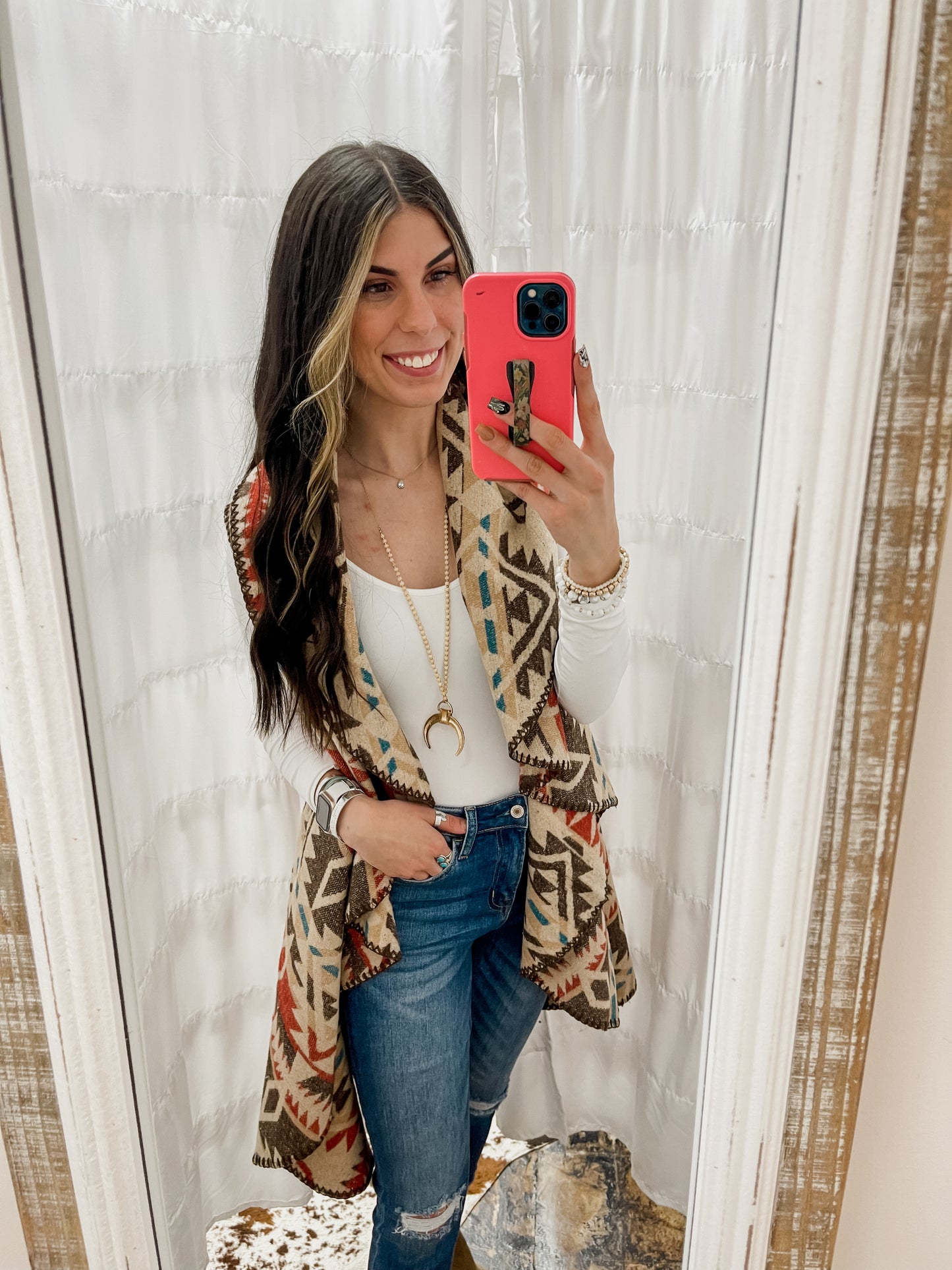 The Seri Western Reversible Shawl Vest BEIGE
