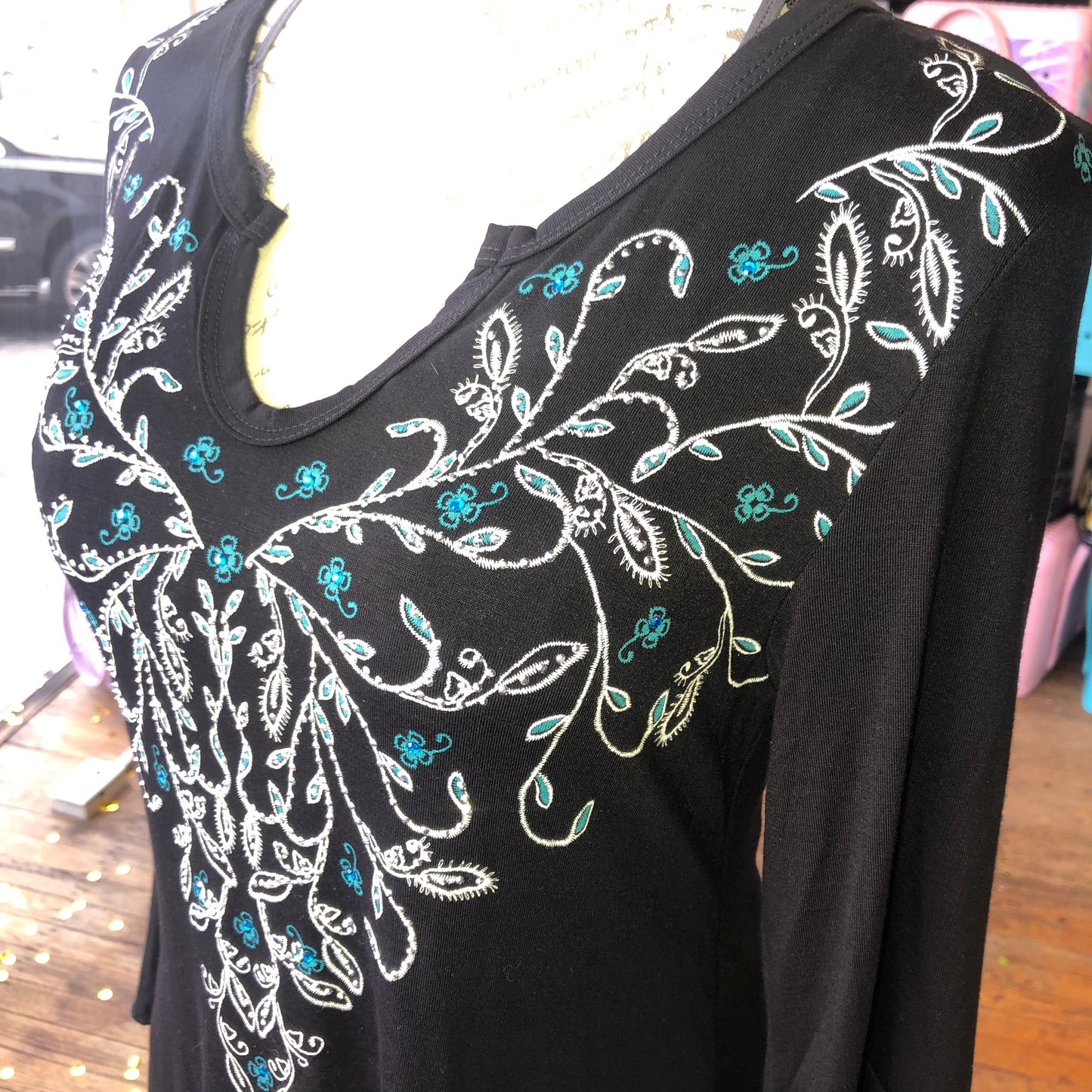 The Sapphira Rhinestone Hem Lace Tunic  - USA MADE
