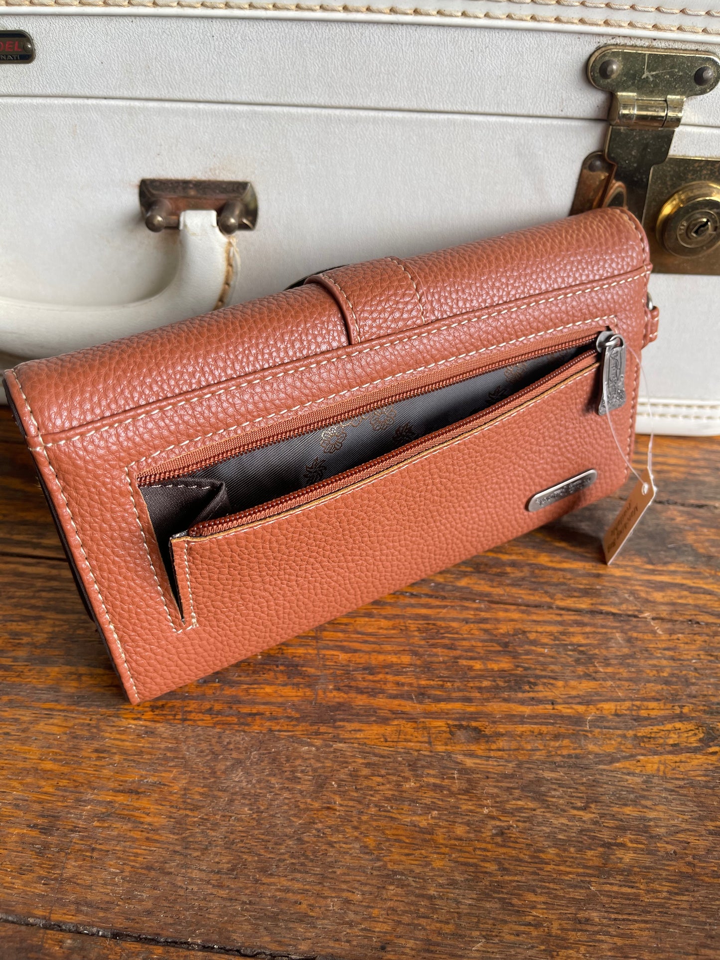 Trinity Ranch Hair-On Cowhide Buckle Collection Wristlet Wallet - Brown