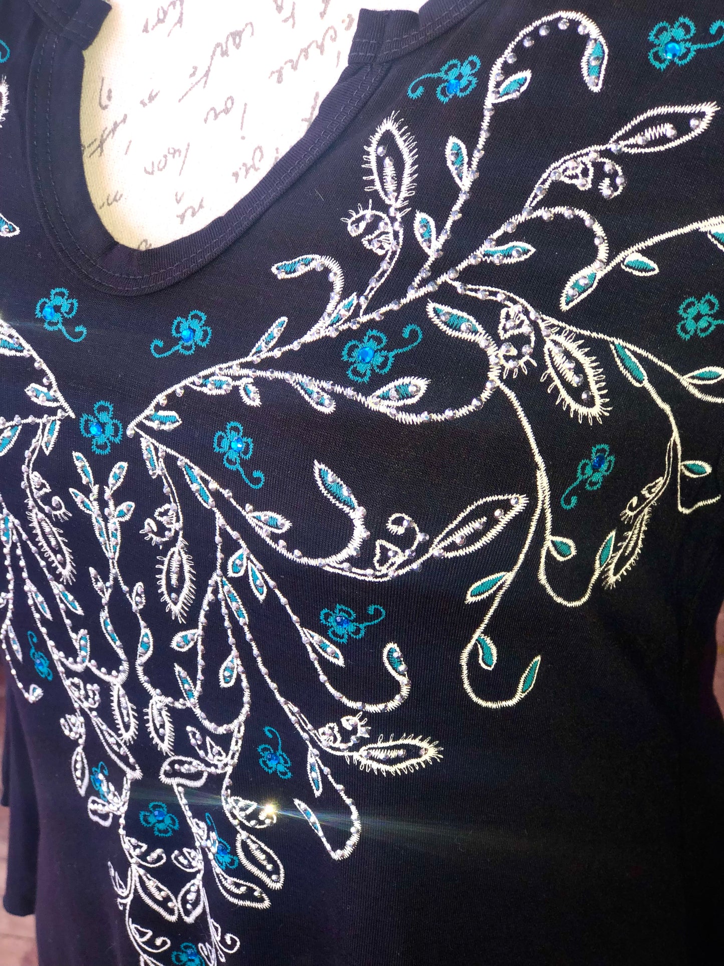 The Sapphira Rhinestone Hem Lace Tunic  - USA MADE