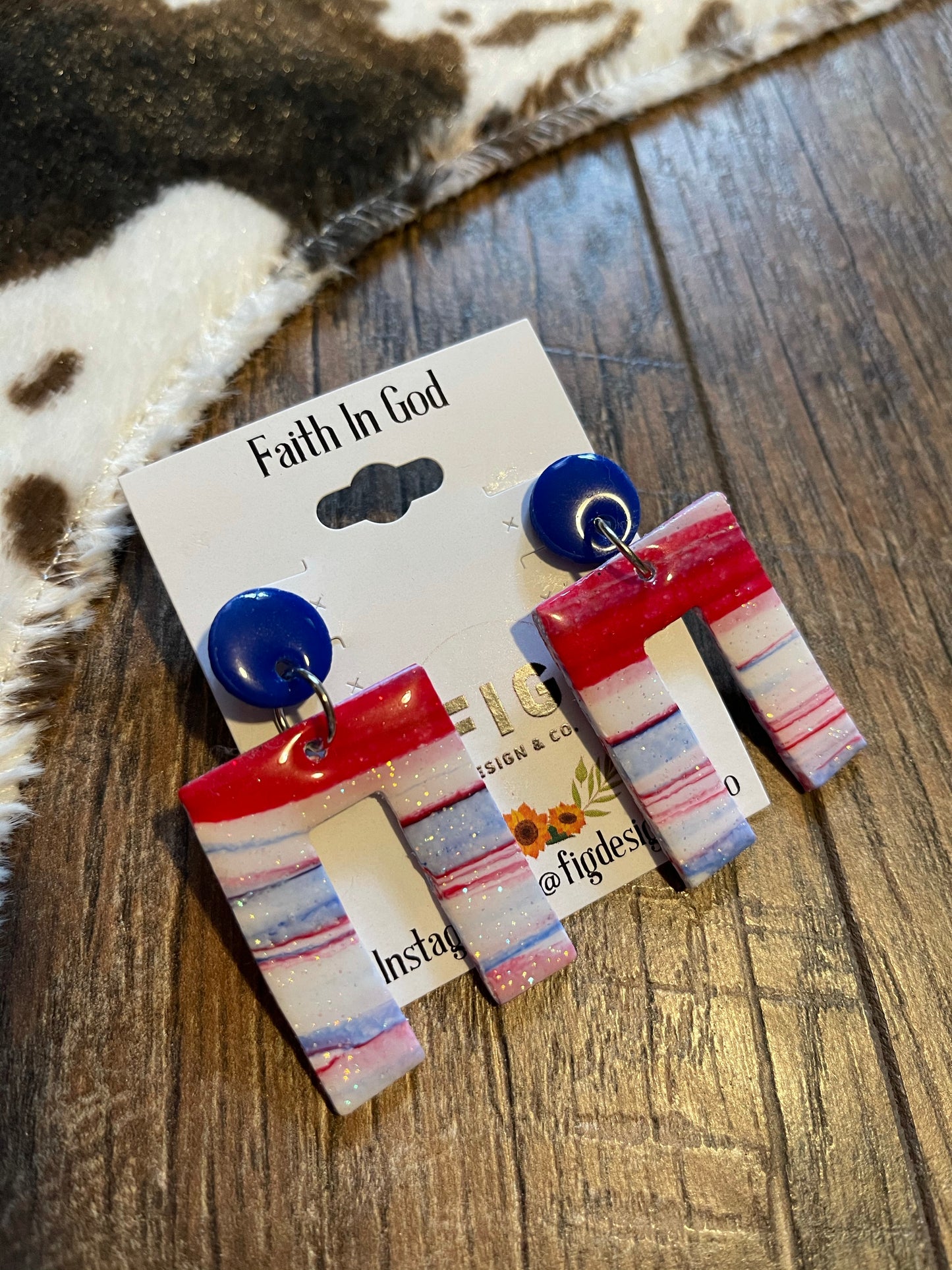 FINAL SALE - FIG // Handmade Clay Earrings - Red, White, & Blue Dangles