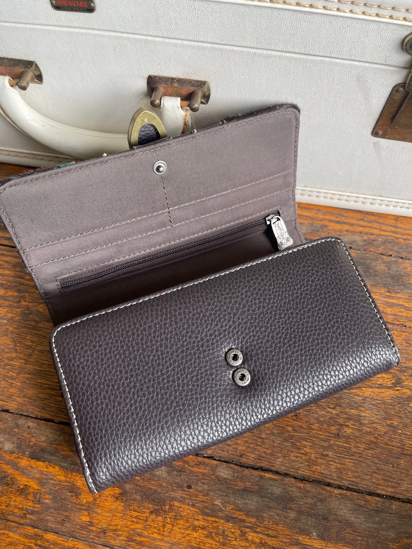 Trinity Ranch Hair-On Cowhide Buckle Collection Wristlet Wallet - Coffee