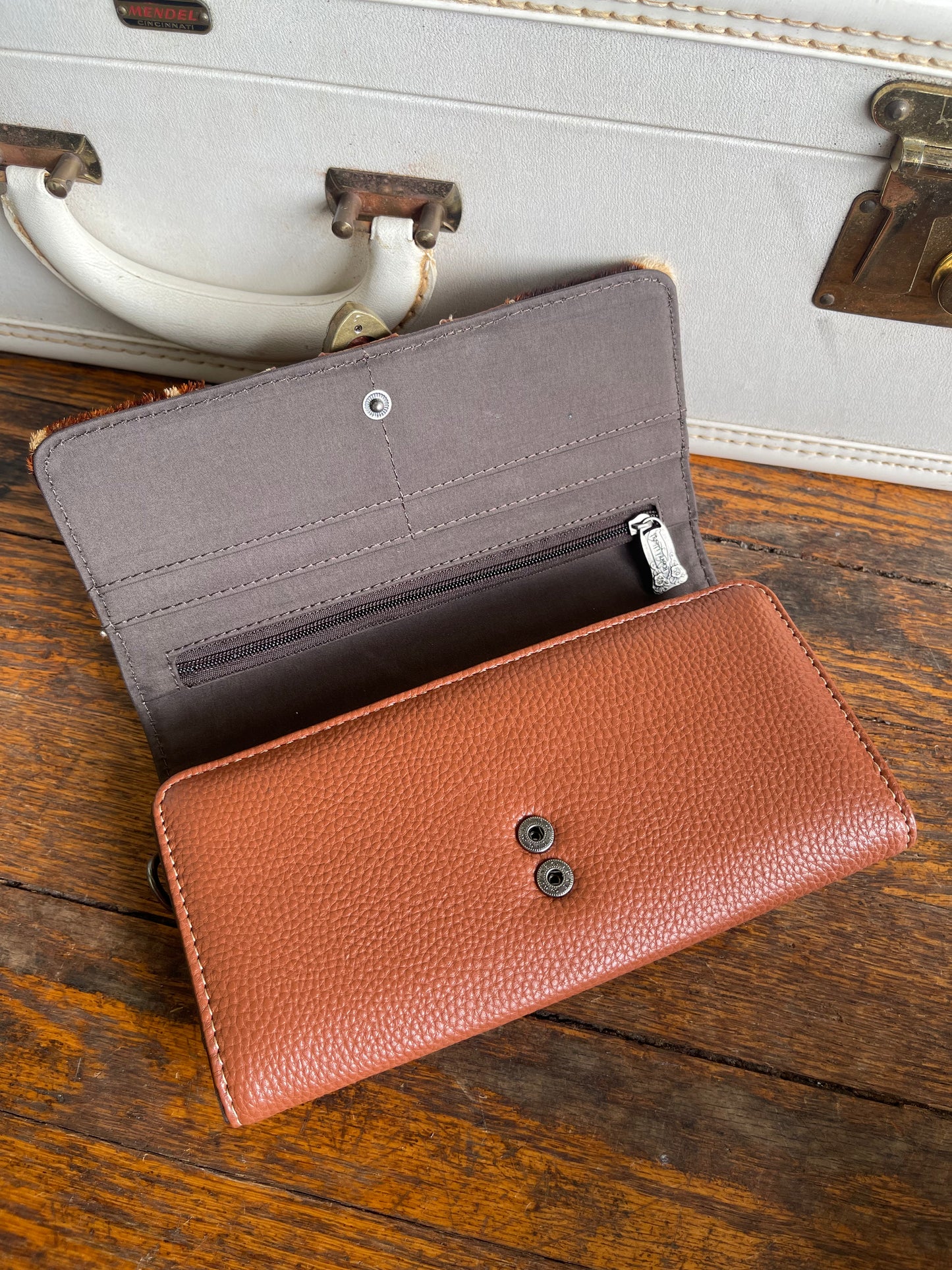Trinity Ranch Hair-On Cowhide Buckle Collection Wristlet Wallet - Brown