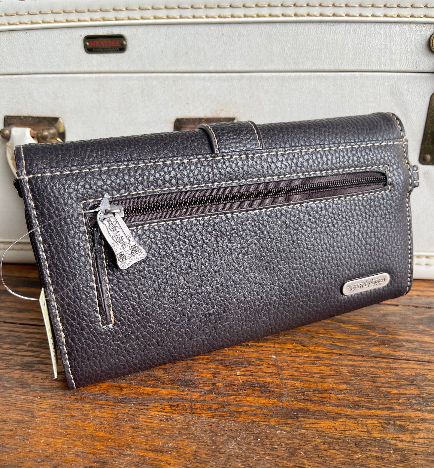 Trinity Ranch Hair-On Cowhide Buckle Collection Wristlet Wallet - Coffee