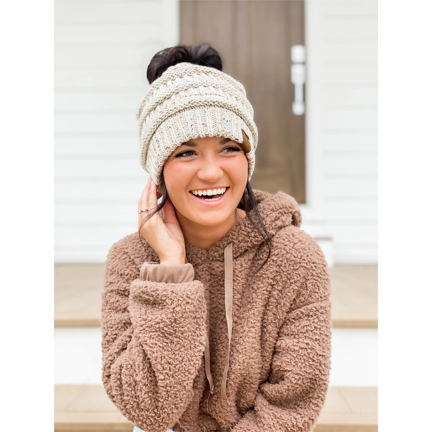 CC Beanie Messy Bun Speckled Confetti Beanie Tail Hat - MB33