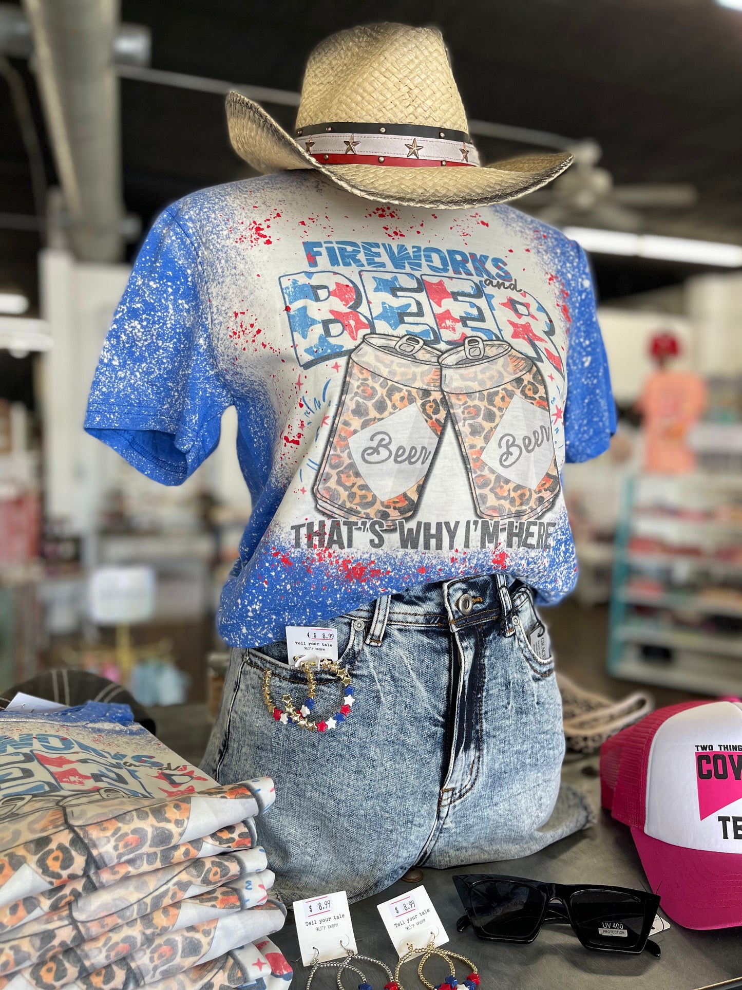 FINAL SALE - Fireworks & Beer Bleached Tee