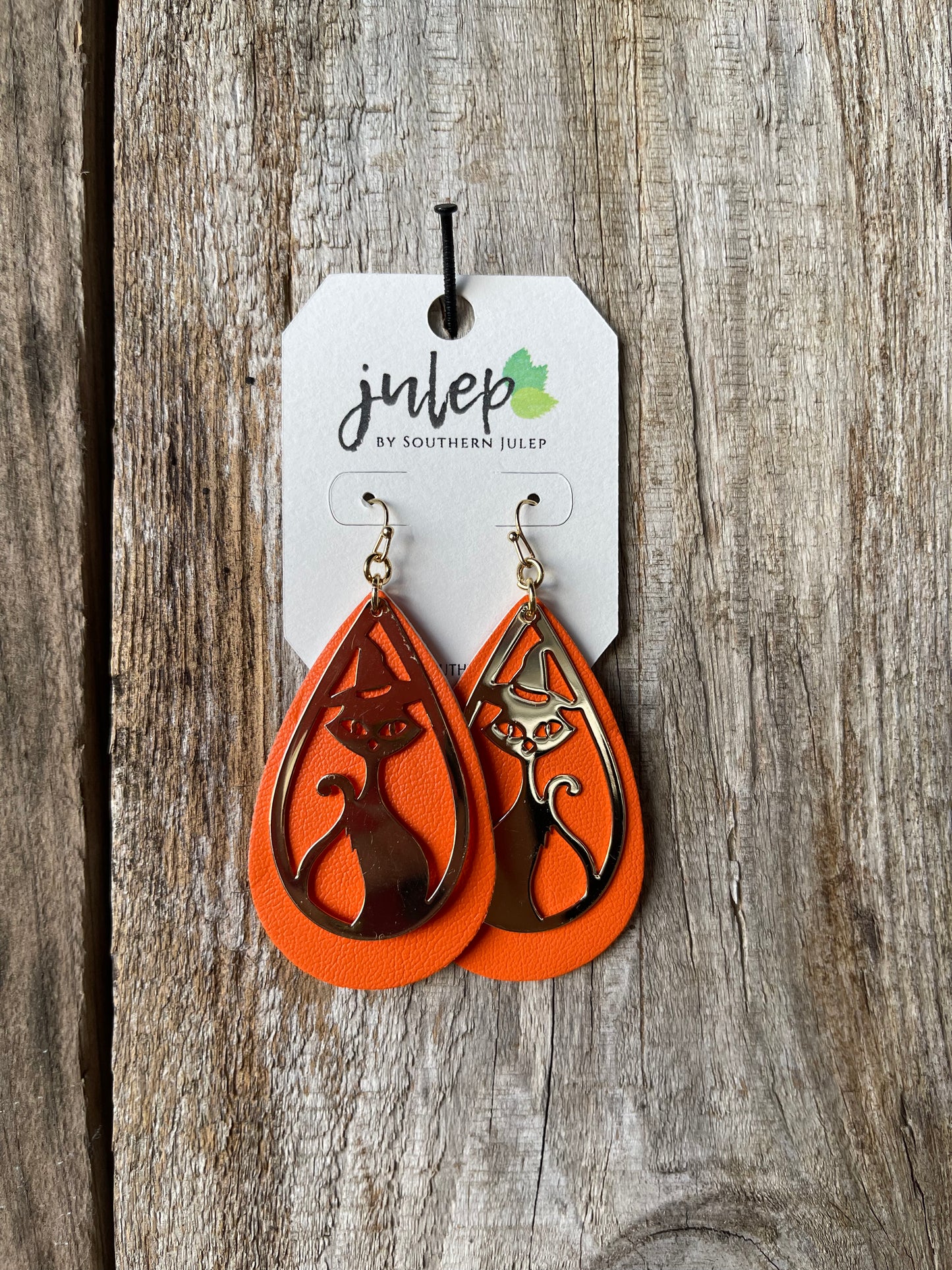 Halloween Teardrop Earrings - Orange/Cat