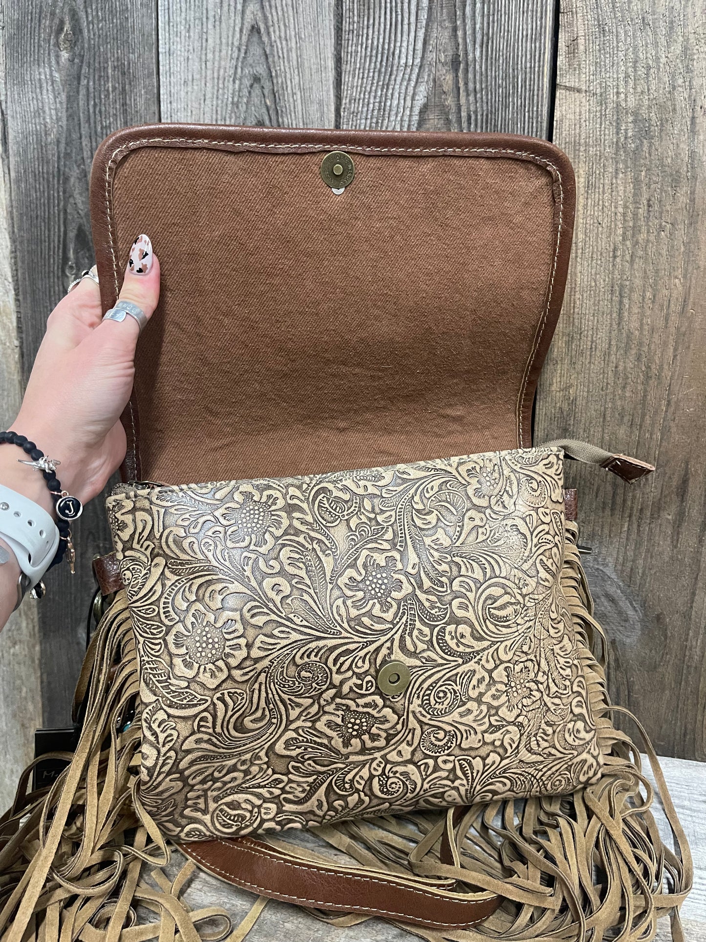 Myra Bag - Crosshair Tooled Leather Fringe Bag