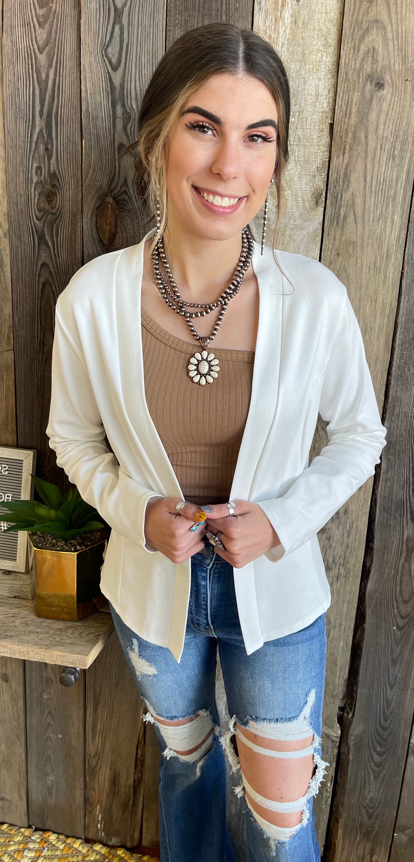 The Dana Open Front Casual Blazer - Ivory