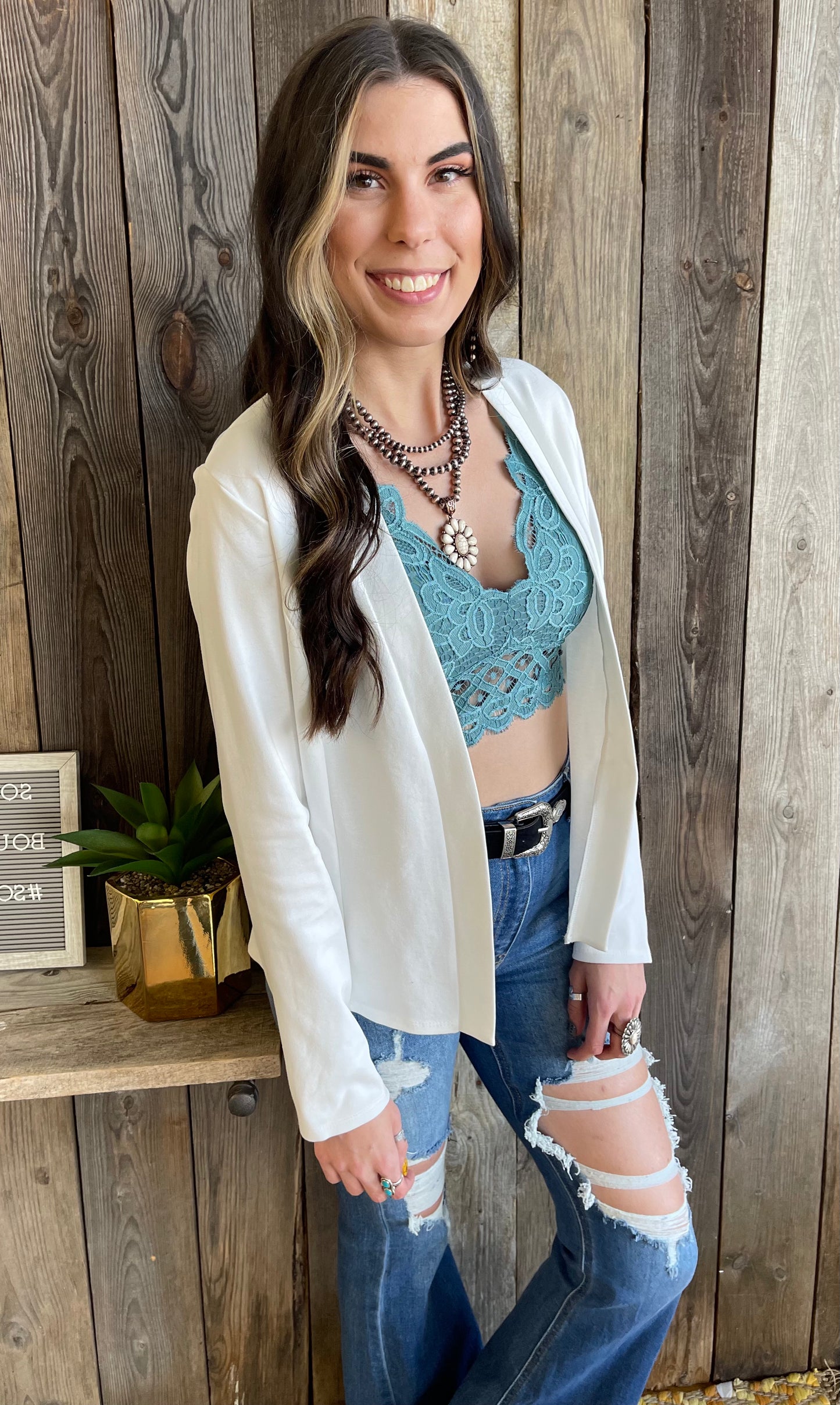 The Dana Open Front Casual Blazer - Ivory