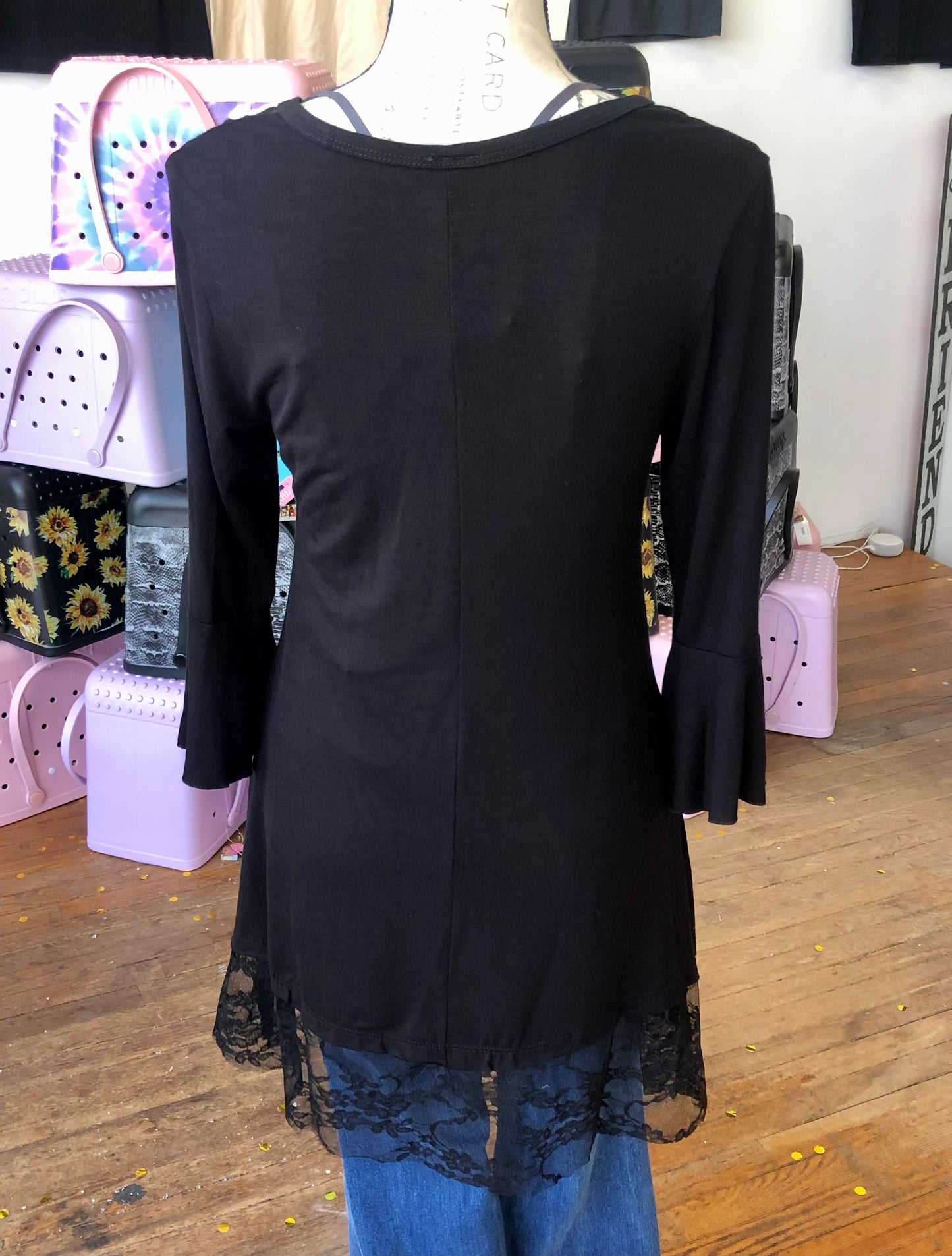 The Sapphira Rhinestone Hem Lace Tunic  - USA MADE