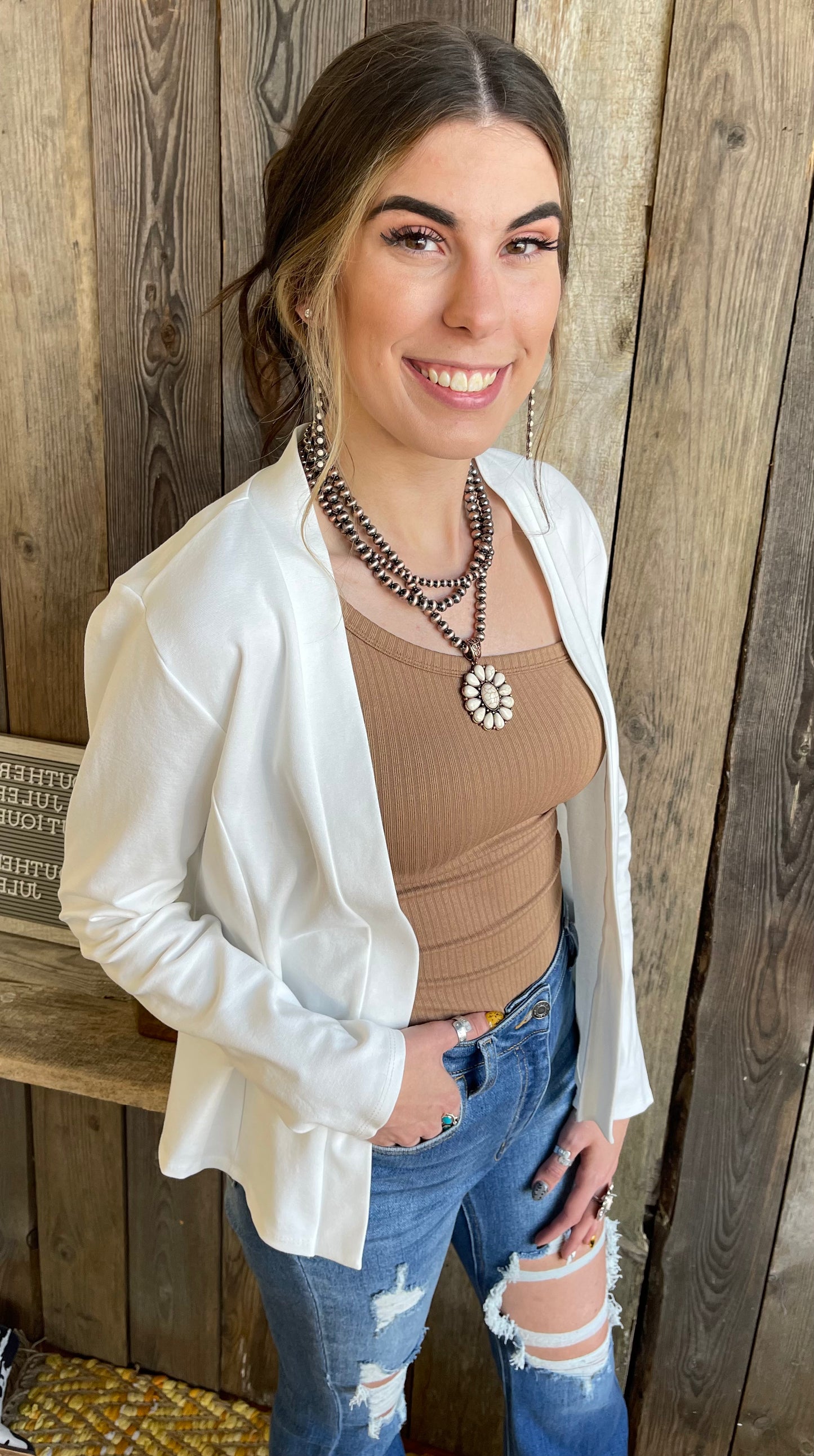 The Dana Open Front Casual Blazer - Ivory