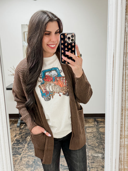 The Harrisyn Waffle Cardigan - Brown