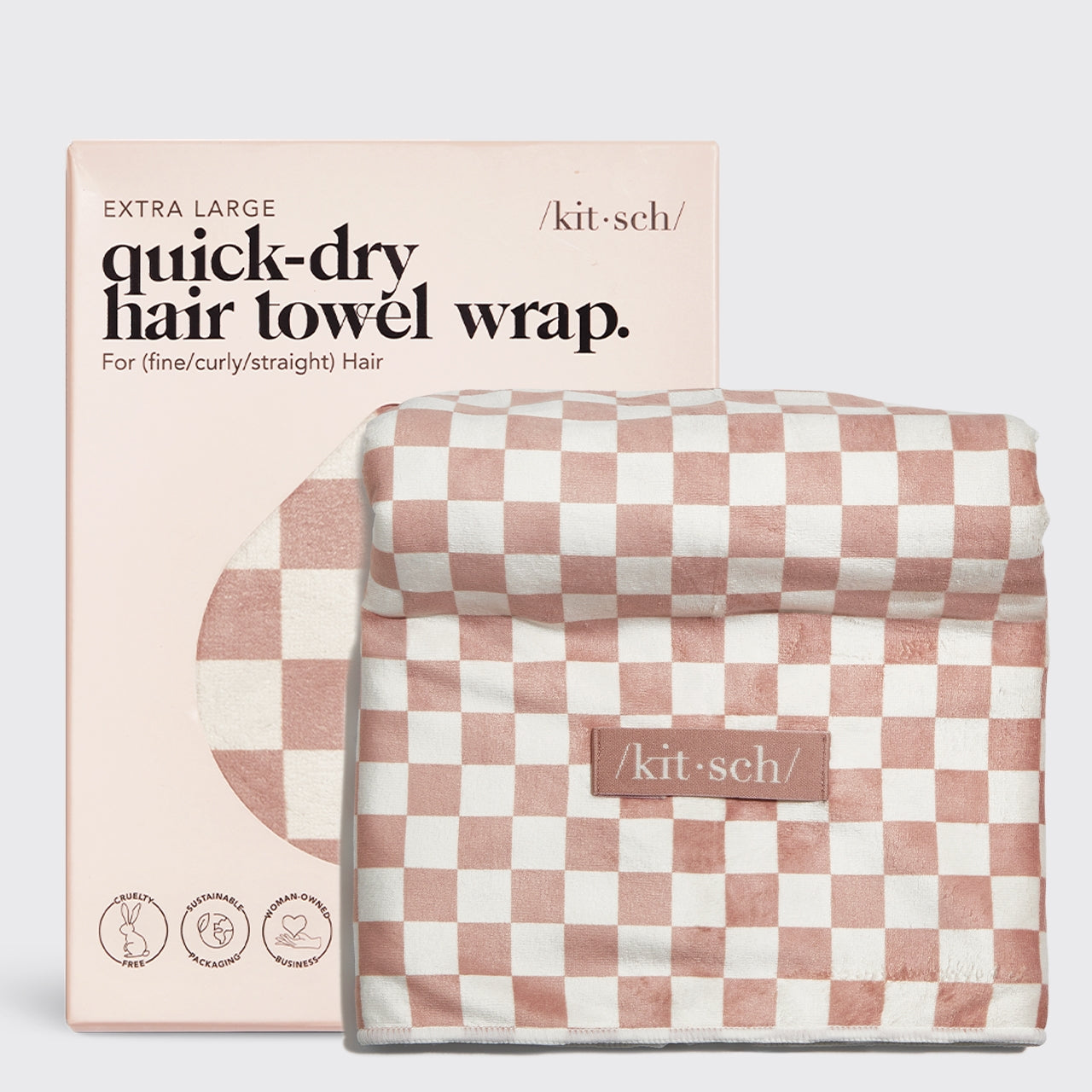 KITSCH - Extra Large Quick-Dry Hair Towel Wrap - Terracotta Checker