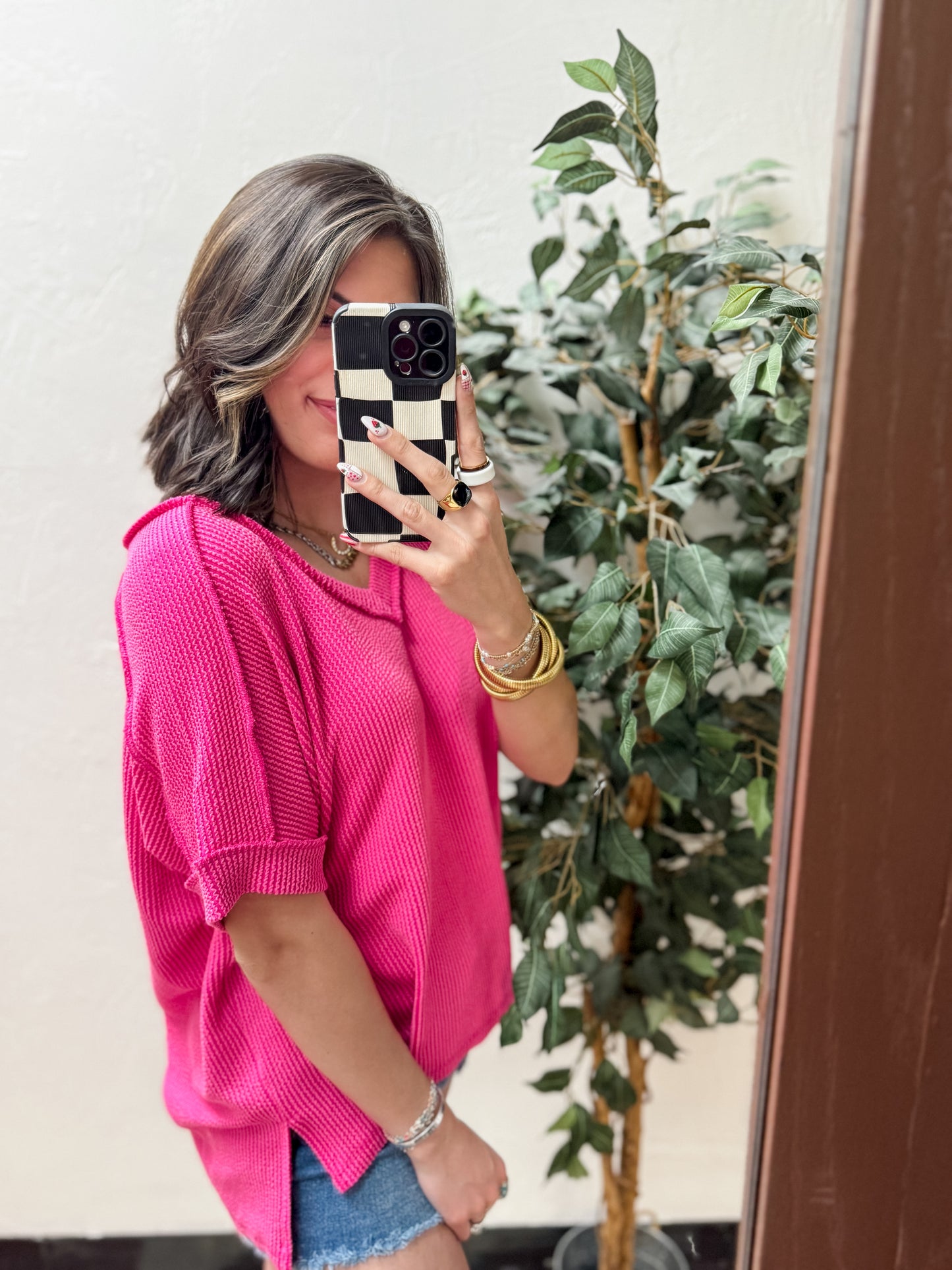 The Roxie Corded Top - Hot Pink