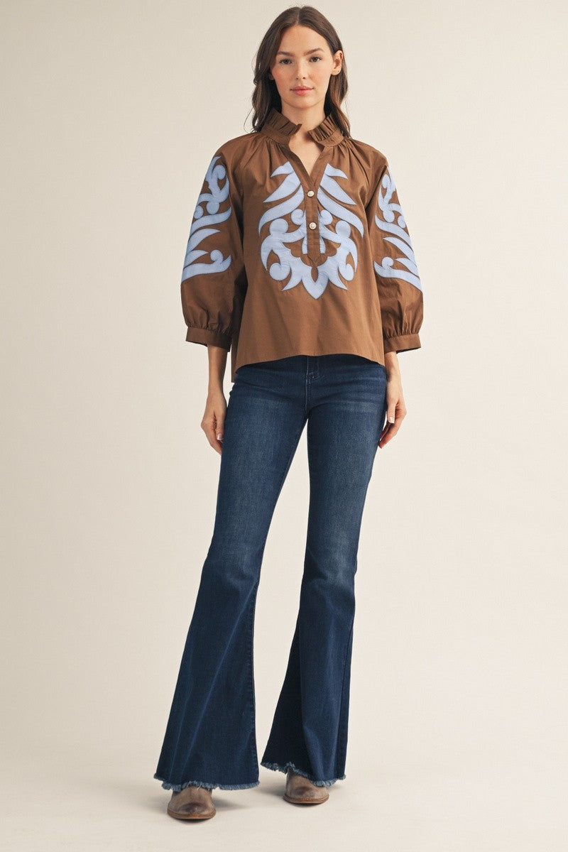 The Montana Baroque Appliqué Detail Top - Brown