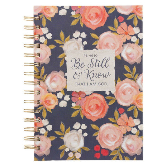 Spiral-Bound Be Still Psalm 46:10 Journal on a white background